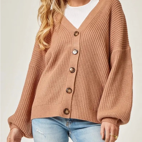 NWT Brown Ribbed Cardigan - Picture 2 of 2